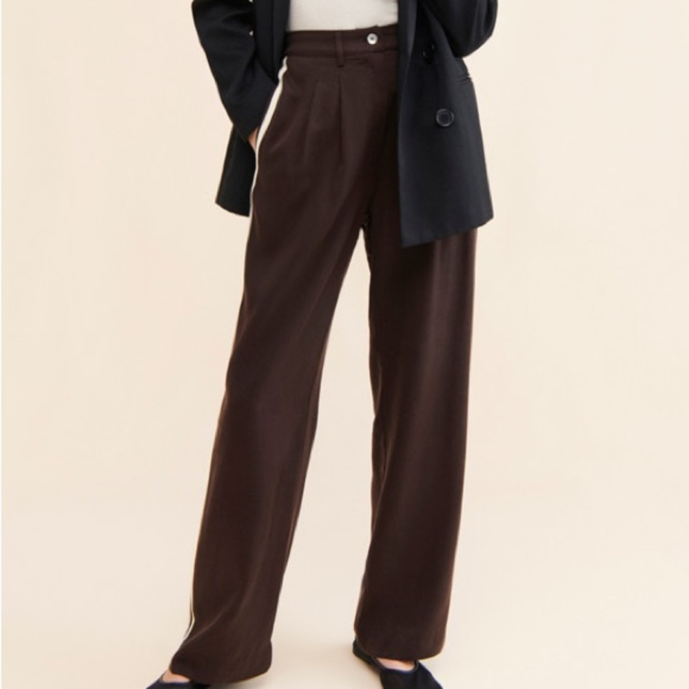 Donni Brown Twill Pleated Trouser Striped Track Pants - Picture 4 of 8